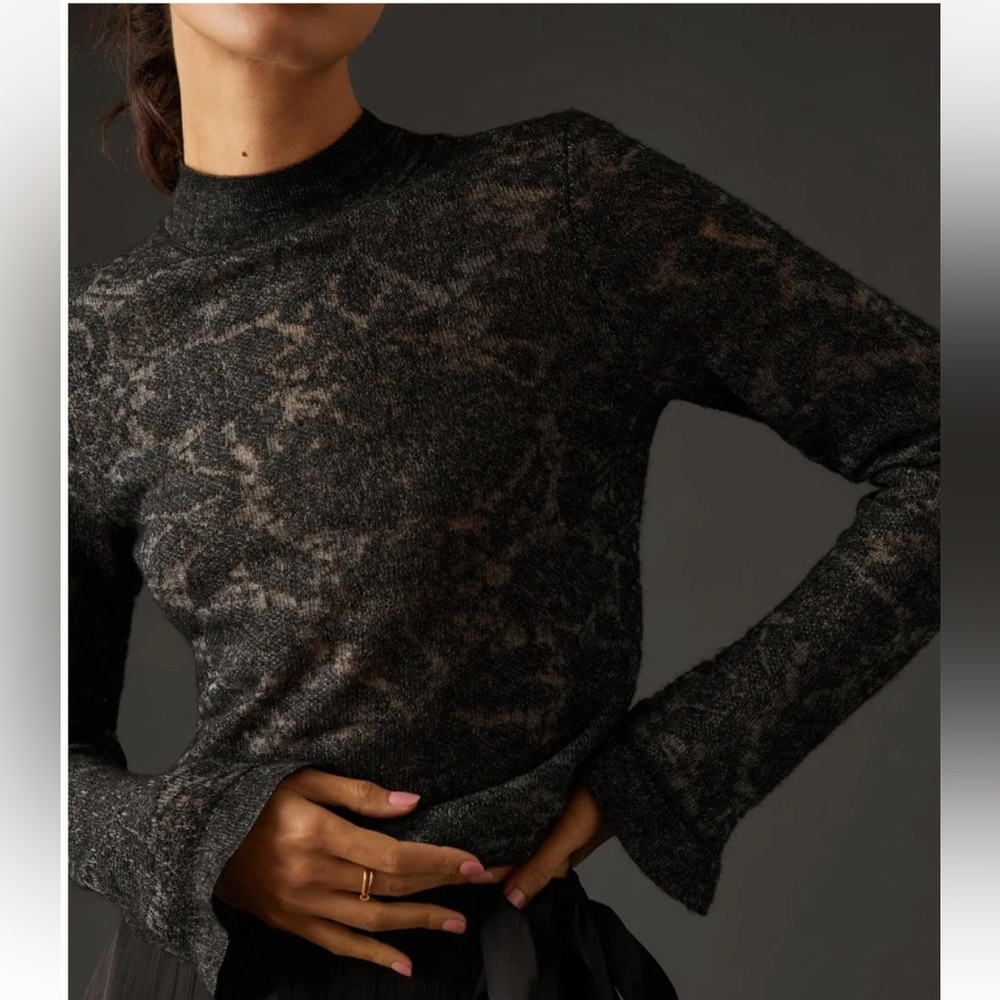 Anthropologie Hanna Lace Merino Wool mock neck sweater.